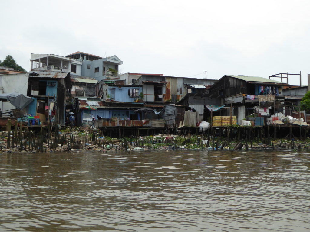 Homes along the river in the Mekong delta